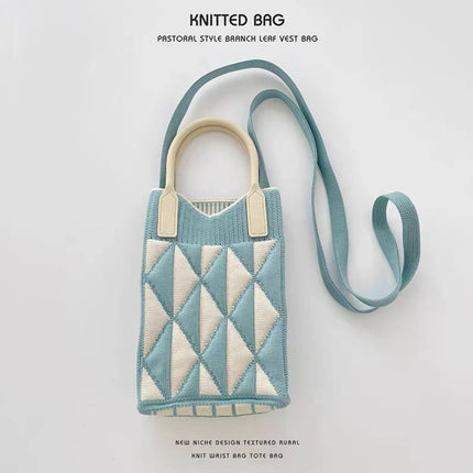 Mini Checkerboard Knitted Shoulder Crossbody Bag Handbag for Women Niche Design Phone Bag Phone Crossbody Handbag