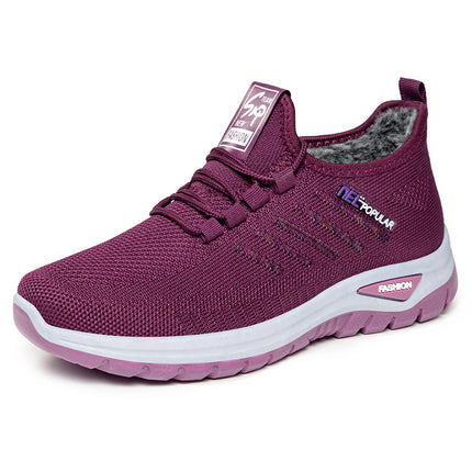 Women's Winter Sneakers with Fleece Lining, New Model in Stock, Warm Shoes, Direct from Manufacturer, Thickened Version, Lace-Up Cotton Shoes for Middle-Aged and Elderly