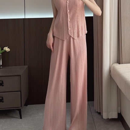 Summer Fashion Suit for Women, High-End and Elegant, a Complete Set of Three-Piece Vest, Pleated Straight Pants, Two-Piece Set