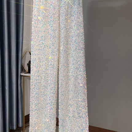 Autumn and Winter New Korean Velvet Sequin Wide Leg Pants Long Dose Slimming Mop Pants Shiny Casual Straight Pants for Women