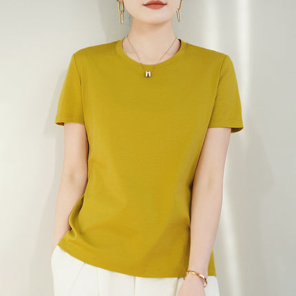100 mercerized cotton short-sleeved T-shirt women's 2025 summer new V-neck cotton pullover vest cool feeling ice silk base