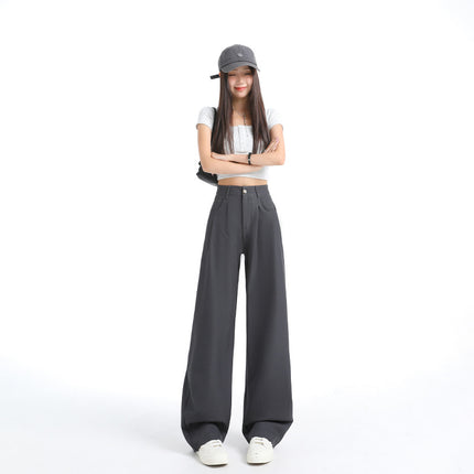 Double Pleated Three-Dimensional Pocket Design Suit Casual Pants for Women 2025 New High-Waisted Loose Slimming Drape Wide-Leg Pants