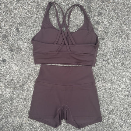 Women's Soft Nude Tight Yoga Shorts with Cut Out Back and Beautiful Back Cross Intimates Gym Yoga Set
