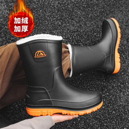 New Men's Waterproof Shoes, Rain Boots, Non-Slip Rain Boots, Mid-Calf Fashion Rubber Shoes, Korean Style Slip-Ons, Casual Wholesale Cross-Border