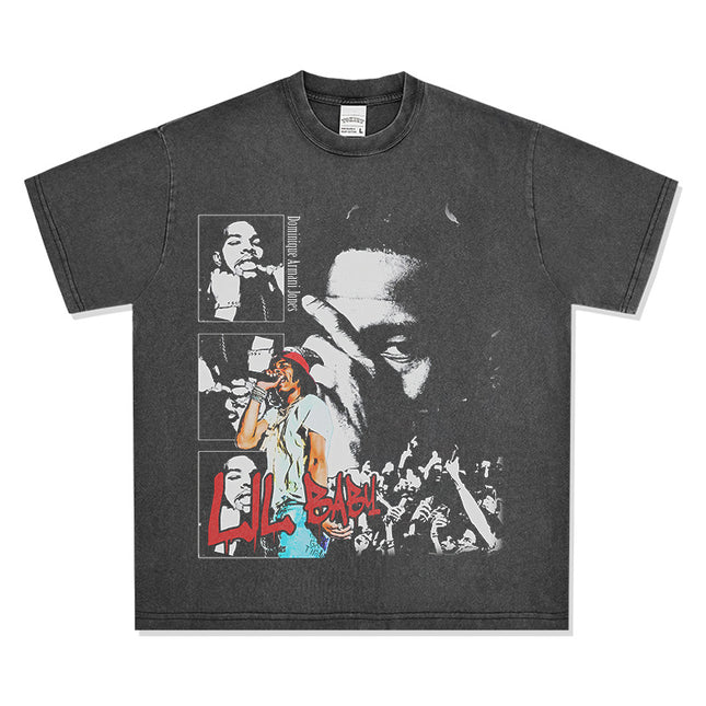 Cross-Border American Retro Hip-Hop Lil Baby Lil Baby Printed Short-Sleeved T-Shirt Heavy Round Neck Hooded Sweatshirt