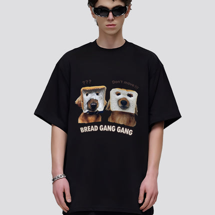 Direct Spray Bread Dog Print Short-sleeved T-shirt American Fashion Brand Casual Men's and Women's Fun Pure Cotton Loose Round Neck T-shirt