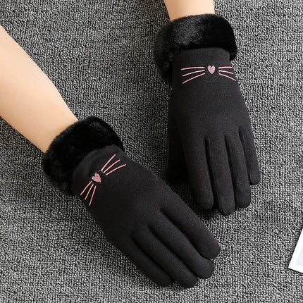 Autumn and Winter Warm Gloves Women's fleece-lined Thickened Hair Mouth Outdoor Riding Driving Sports Touch Screen Velvet Gloves Women