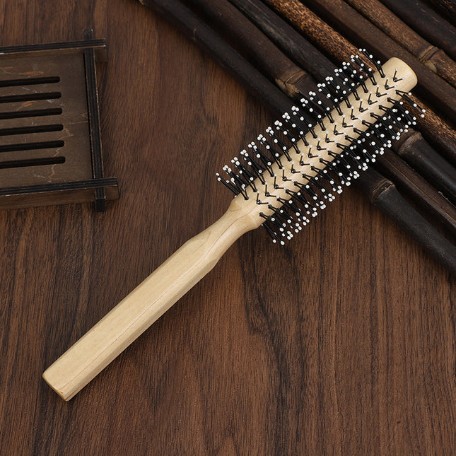 Curly Hair Comb Children's Special Wooden Curly Comb Blowing Style Comb Buckle Barber Shop Hair Salon Professional Cylinder Roll Comb Foreign Trade