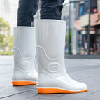 Flat-soled food rain boots: white [no cotton added] / 37
