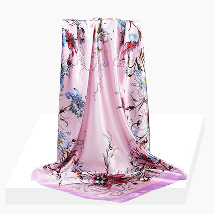 Spring and Autumn New 90 Square Scarf Printing Silk Satin Hangzhou Scarf Square Scarf Shawl Gift Factory Wholesale