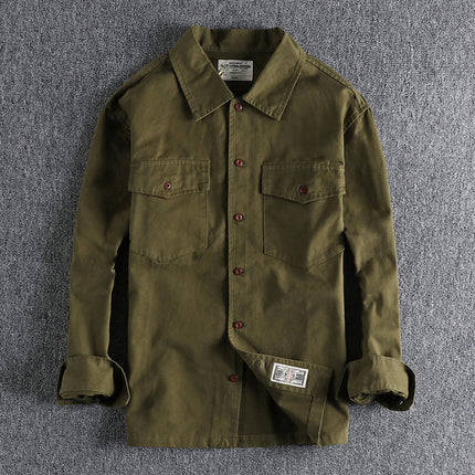 Autumn and Winter Engineer Shirt Jacket American Retro Military Green Tough Guy Men's Long-Sleeve Work Shirt