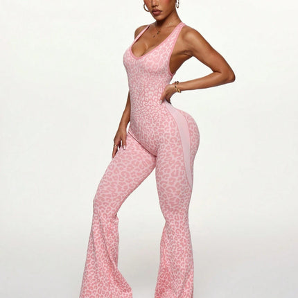 Hot-Selling Leopard Print Flared Jumpsuit in Stock, Amazon Yoga Jumpsuits, Hot-Selling Yoga Jumpsuits Wholesale