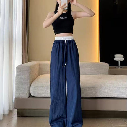 Summer New Casual Wide-Leg Pants for Women, High-Waisted, Loose, Lazy, Casual, Fashionable, Sporty, Straight-Leg Floor-Length Trousers