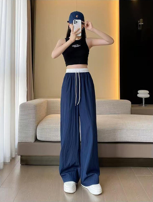 Summer New Casual Wide-Leg Pants for Women, High-Waisted, Loose, Lazy, Casual, Fashionable, Sporty, Straight-Leg Floor-Length Trousers