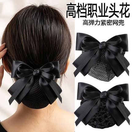 Stewardess Net Pocket Head Flower Professional Hair Net Nurse Female Bank Hotel Hairpin Bow New High-end Sense Hair Accessories