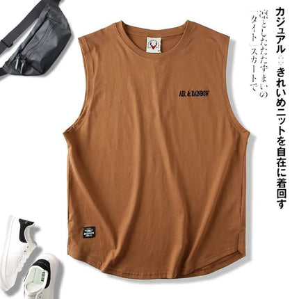 Summer Trendy Brand American Style Retro Style Printed Washed Cotton Crewneck Vest Men's Sports Leisure Sleeveless T-shirt Men's Clothing