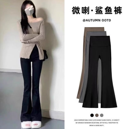 Shark Pants Flared Pants Women's Outer Wear Leggings High Waist Slim-Fit Slim-Fit Hip Tucking Spring and Autumn Yoga Horseshoe Pants