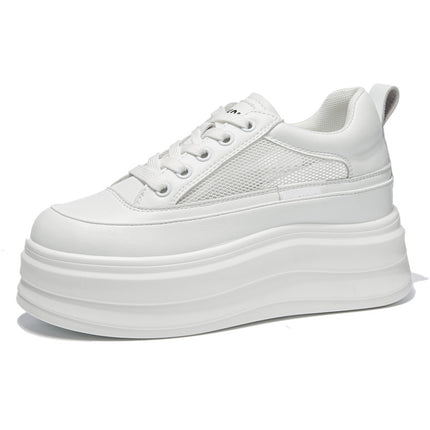 Invisible Inner Height Increasing Women's Shoes 8CM Thick Bottom Small Summer Breathable Mesh All-match Casual Sports Board Shoes White Shoes