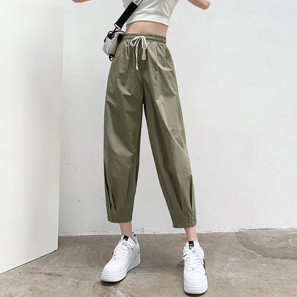 Loose Workwear Harem Pants Women's Spring New Style Leggings Nine-point Pants ins Green Bloomers Wide-leg Casual Pants