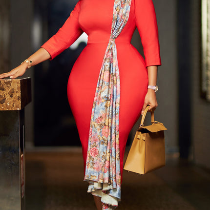 D539 Export Plus Size Women's Clothing 2024 Amazon Elegant Ol Elegant Pencil Skirt Hip-Covering Splicing African Dress