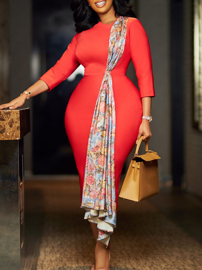 D539 Export Plus Size Women's Clothing 2024 Amazon Elegant Ol Elegant Pencil Skirt Hip-Covering Splicing African Dress