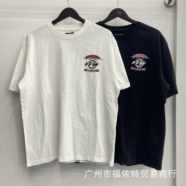Cross-Border Far American Washed Distressed Short-Sleeved High Street Cross Lip Print Style Fashion Casual Loose Men's and Women's T-Shirts