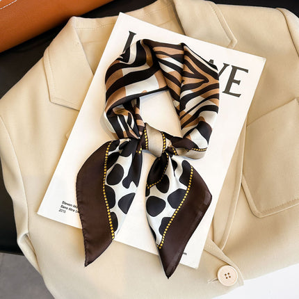 Simulated Silk Printed Silk Scarf for Women, Korean Cashew Leopard Print Headscarf, Four-Season Scarf, Professional Scarf Wholesale