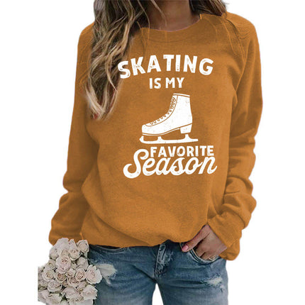 Foreign trade supply skating shoes printed round neck jacket sweater European size women's coat long sleeve cross-border