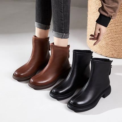 First layer cowhide Chelsea boots for women 2023 autumn and winter New retro brushed rubber bottom leather women's leather boots