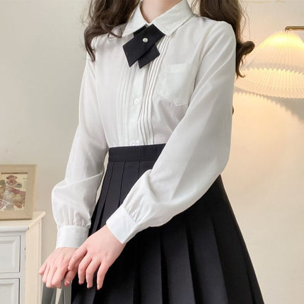 Original JK uniform organ pleat college style loose all-match white pointed collar long sleeve shirt Japanese basic top