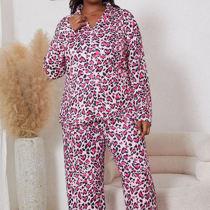 Autumn New Leopard Print Long-sleeved Top Trousers Cardigan Pajamas 2-piece Cross-border Home Clothes for plus size