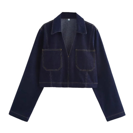 Cross-border new products 2024 European and American style women's foreign trade wholesale ZRA in stock design short Denim shirt