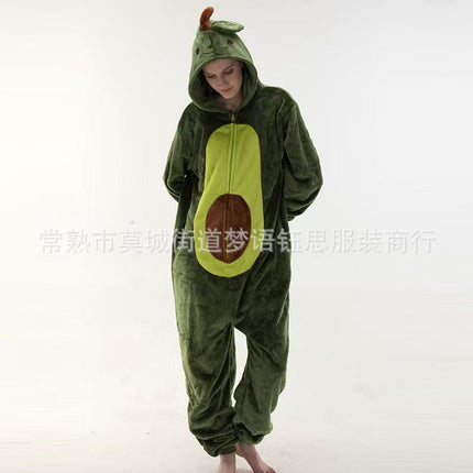 Foreign Trade Hot Style 2025 New Autumn and Winter Flannel Toilet Version Animal Cartoon One-Piece Pajamas Avocado Home Clothes