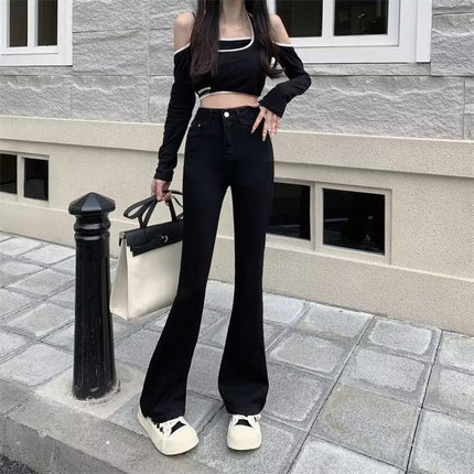American Retro High Waist Flared Pants Micro-Lar Jeans Women's Spring and Autumn 2024 New Mini Horseshoe Pants Spring and Autumn