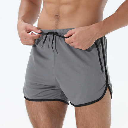 Crazy Muscle Men's Running Three-point Shorts Fitness Quick-drying Workout Zipper Pocket Bird-eye Shorts Cross-border Large Size