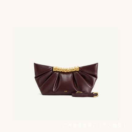 【Cross-Border】Jw Pei Pleated Clutch Bag Leia New Evening Bag Metallic Stylish Shoulder Crossbody Bag