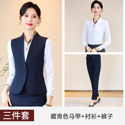 Business Wear Tooling Vest Women's Spring and Autumn New Temperament Hotel Manager Front Desk Reception Overalls with Vest