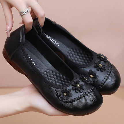 2026 Shallow-Mouthed Mom Shoes, Soft-Soled Non-Slip Middle-Aged Leather Shoes, Flat-Soled Shoes for Middle-Aged and Elderly Women, Spring and Autumn Models