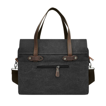 Handheld Briefcase Camera Bag Men's Single Shoulder Crossbody Bag Travel Crossbody Laptop Bag Canvas with Crazy Horse Leather Vintage