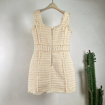 2026 Spring Light Luxury French Style Socialite Tweed Strap Dress with Tassels, Waist-Cinching Bodycon Dress for Women