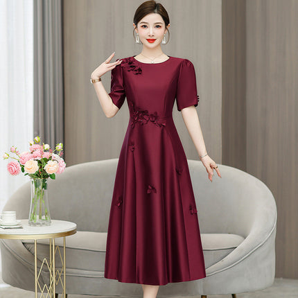 Xi Mother-in-law Wedding Dress wine red Dress 2024 Summer New Mother Dress Retro Elegant Embroidered dress