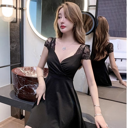 Nightclub Short Skirt, Slimming Belly, Nightclub Work Clothes, Main Store Lace Foot Bath Splicing Dress