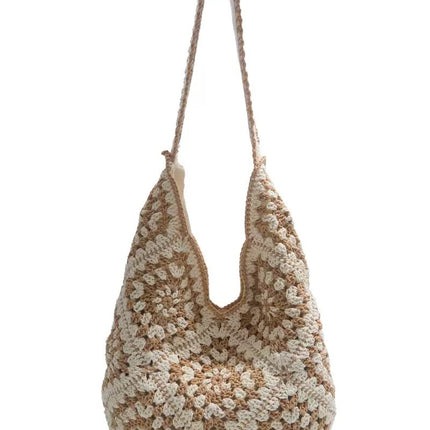 New Single-Shoulder Cotton Hand-Woven Bag Ins Straw Woven Bag Large Capacity Tote Bag Vacation Beach Bag Women's Bag
