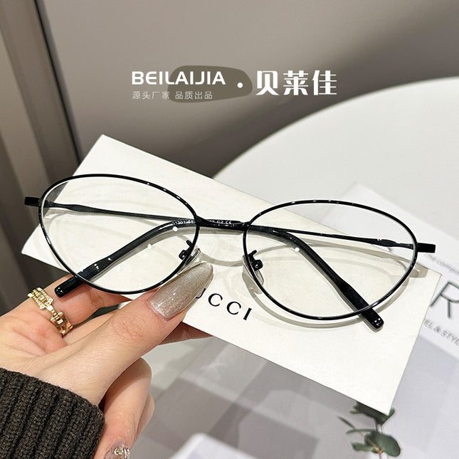 Korean Style Retro Ultra-Light Metal Glasses Frame Anti-Blue Light Glasses Frame High-End Glasses Frame Women's Cat-Eye Glasses