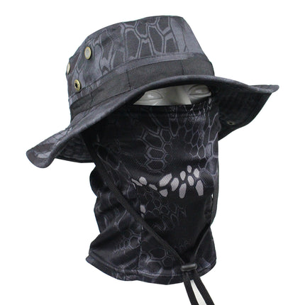 Outdoor Tactical Fisherman Hat Camo Penny Hat Summer Mountaineering Training Sunshade Round Edge Hat Mask Two-piece Set