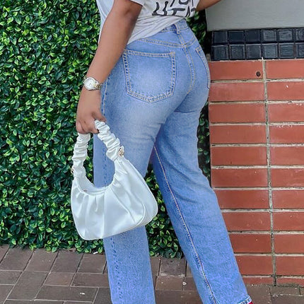 Guangzhou Foreign Trade In-Stock Amazon Tiktok Pop Plus-Size Women's Jeans, Mid-Elastic Mid-Waist Straight-Leg Pants
