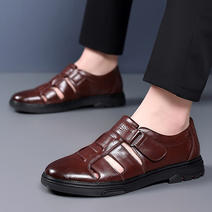 606 Men's Sandals Business Clogs Summer Low-Cut Slip-On Cowhide Breathable Dad Shoes Cut Out Casual Leather Shoes
