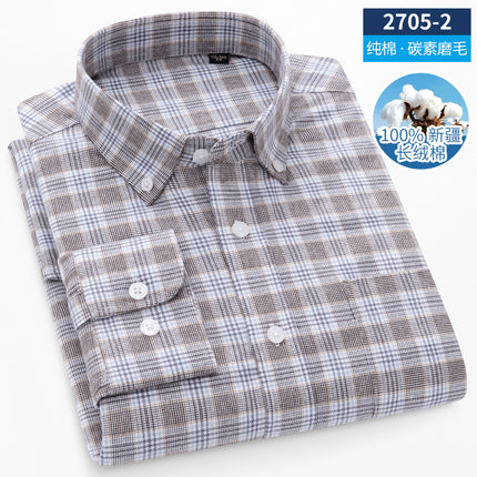 Men's Long-Sleeved Pure Cotton Brushed Plaid Casual Shirts Trendy Fashion Casual Shirts Wholesale
