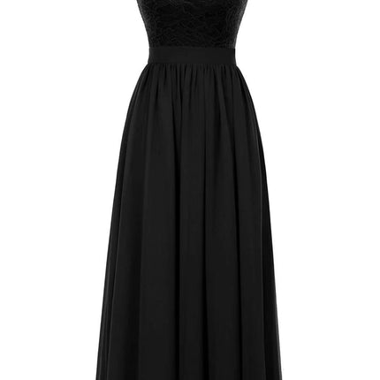 2022amazon summer sexy hollow V-neck large swing dress sleeveless lace stitching chiffon long dress