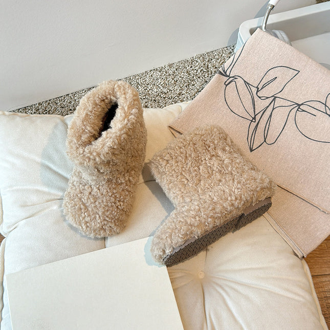 Circle Velvet Girls' Shoes, Furry Boots, Kidsren's Snow Boots, 2026 Winter New Korean Style Slip-On Shoes, Baby Cotton Shoes